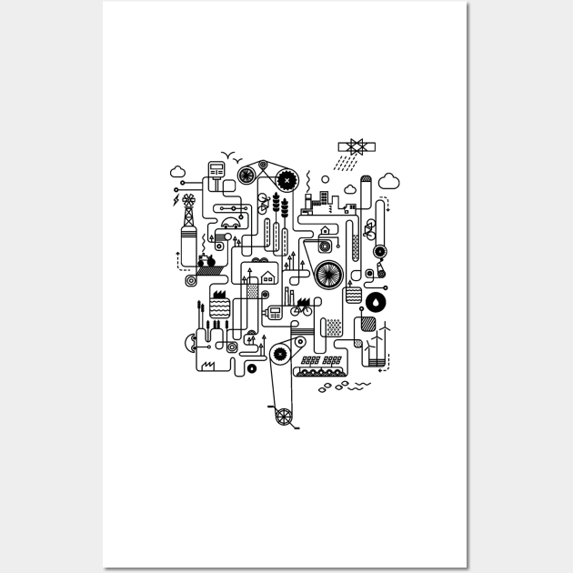 Rube Goldberg Machine Engineering Blueprint Black Wall Art by Auto-Prints